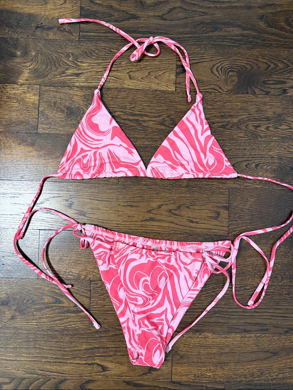 Princess Polly Pink Marble-Print Triangle String Bikini